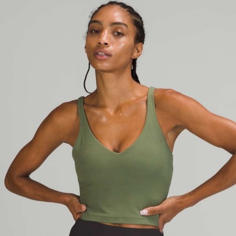 Lululemon Align Tank Top Army Green Olive‎ Nulu Cropped Yoga Bra LW1DTWS Mens 6